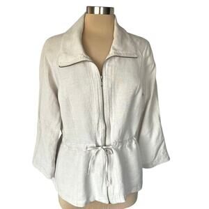 Christopher & Banks Linen Blend Full Zip Jacket Sz MED Cinch Waist Casual Spring